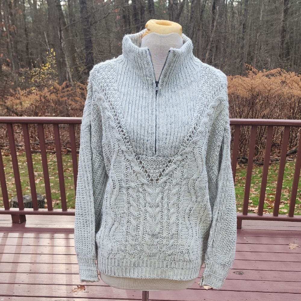 New! Heartloom large Cozy Gray Cable Knit 1/4 zip Sweater.